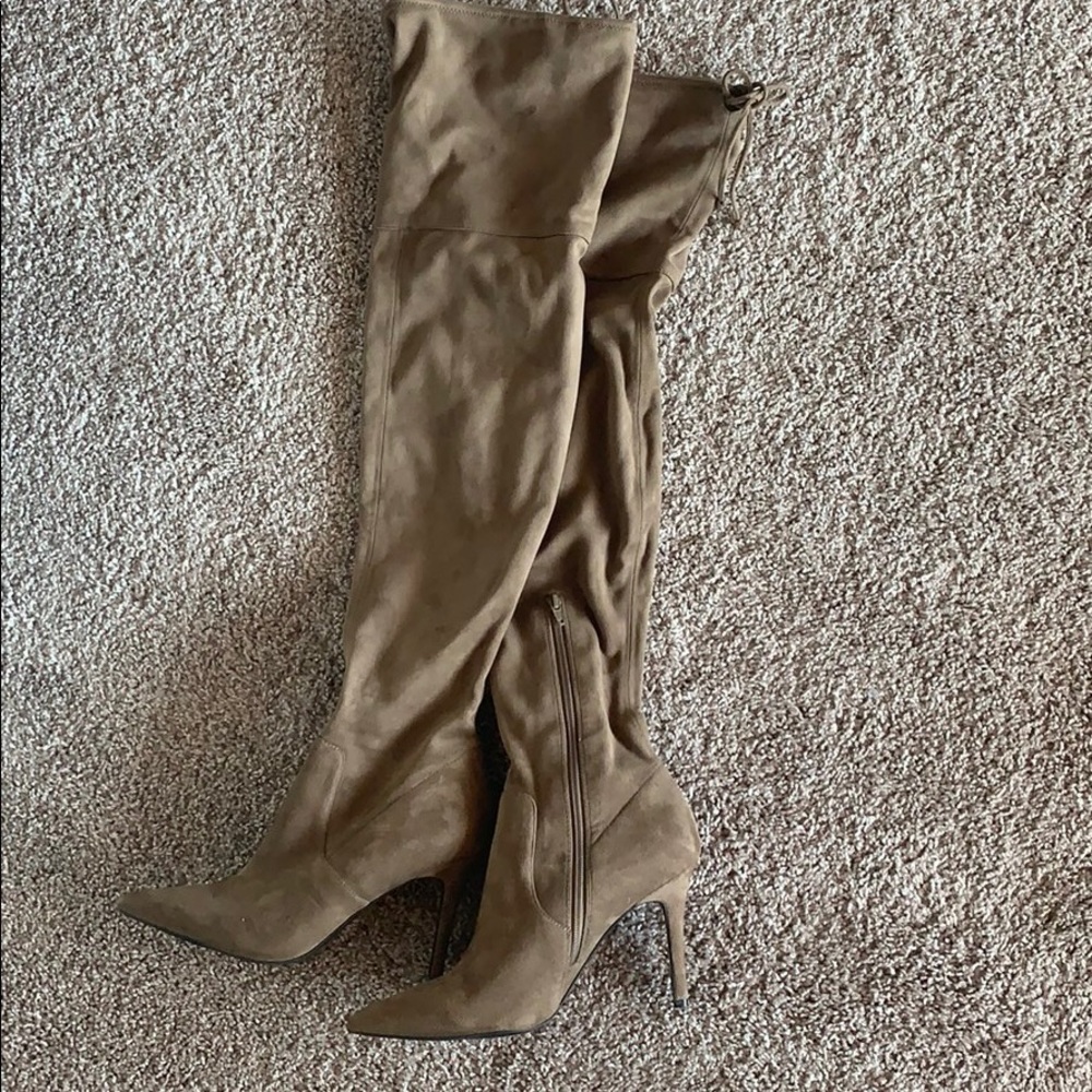 Gray suede over the knee boots